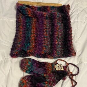 Mudd Multicolor Knit Scarf and Mittens Set